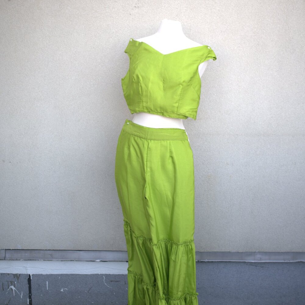 Neon Green Crop Top and Maxi Skirt Set